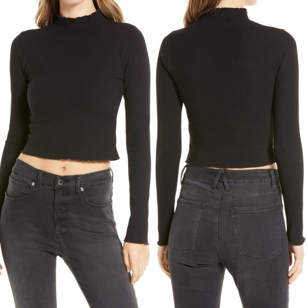 Good American Mock Neck Rib Top in Black 1